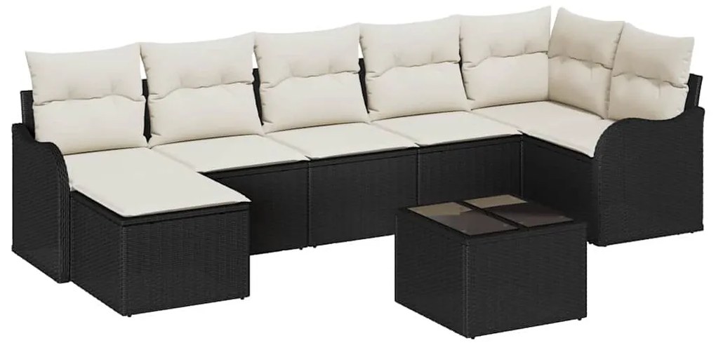 vidaXL Σετ Καναπέ Κήπου με μαξιλάρι 8 pcs Μαύρο και λευκό Πολυ ράταν