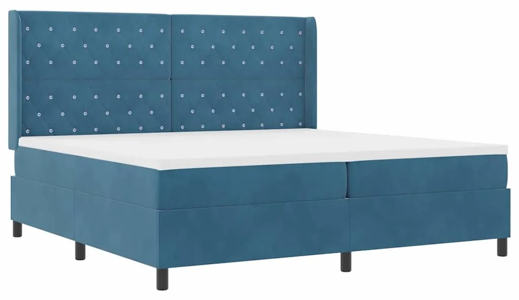 vidaXL Κρεβάτι Box Spring LED με Στρώμα Μπλε 200 x 200 cm Βελούδο