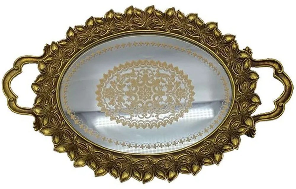 Διακοσμητικός Δίσκος Με Καθρέπτη Flower 279-222-156 40x25x4cm Gold Polyresin