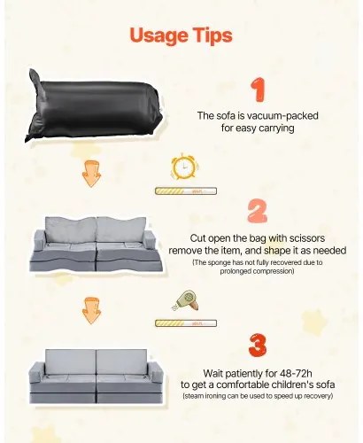 VEVOR Modular Kids Play Couch, Sectional Toddler Sofa with Armrests, 28D Sponge &amp; Short Pile, Convertible Kids Modular Couch DIY Creative Combination for Playroom, Bedroom, Living Room, 14 Pcs, Gray
