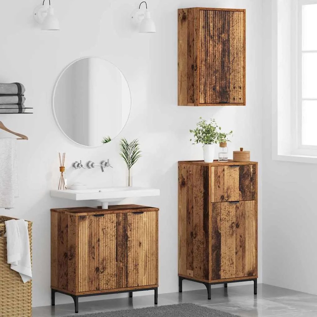vidaXL Σετ Επίπλων Μπάνιου με ράφι 3 pcs Παλαιό ξύλο 39.5 x 36 x 88 εκ