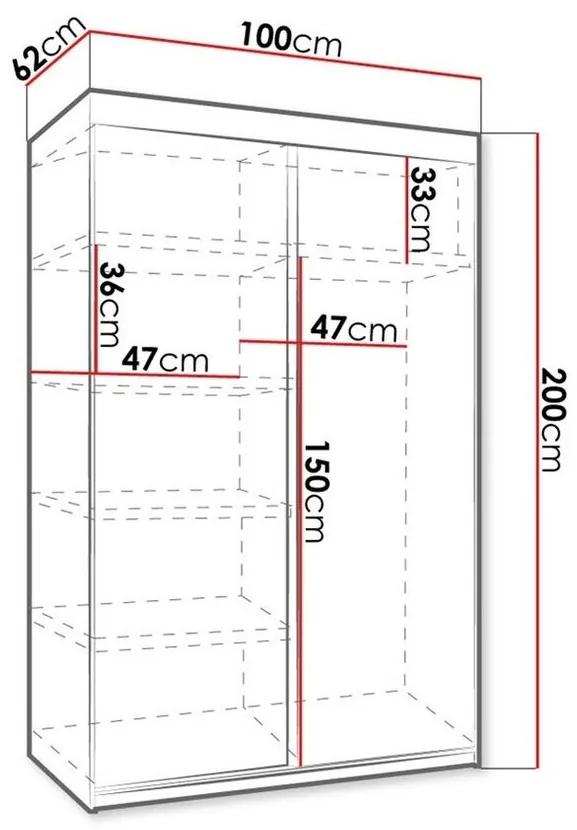 Ντουλάπα Dover 103, Σκούρα φλαμουριά, 200x100x62cm, 99 kg, Πόρτες ντουλάπας: Ολίσθηση, Αριθμός ραφιών: 5, Αριθμός ραφιών: 5 | Epipla1.gr
