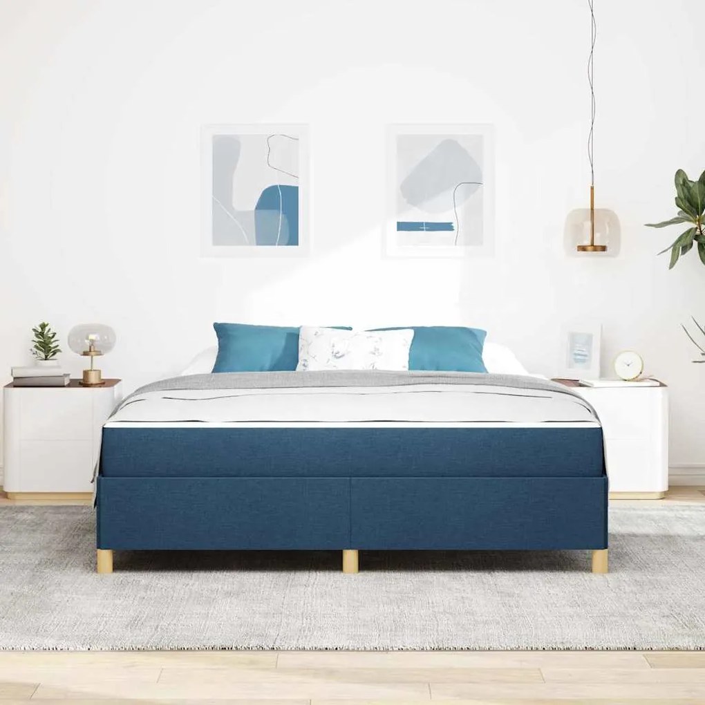 vidaXL Κρεβάτι με ελατήρια Μπλε και άσπρο 180 x 200 cm ύφασμα