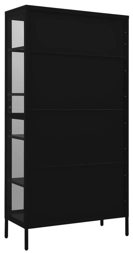 Ντουλάπα Βιτρίνας Μαύρη 90 x 40 x 180 εκ. Ατσάλι / Ψημένο Γυαλί - Μαύρο