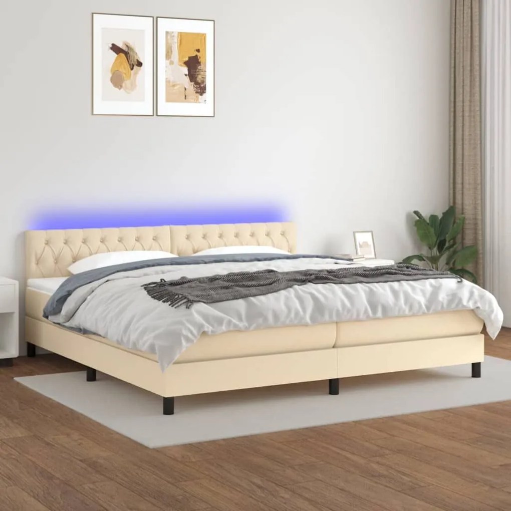 ΚΡΕΒΑΤΙ BOXSPRING ΜΕ ΣΤΡΩΜΑ &amp; LED ΚΡΕΜ 200X200 ΕΚ. ΥΦΑΣΜΑΤΙΝΟ 3133426