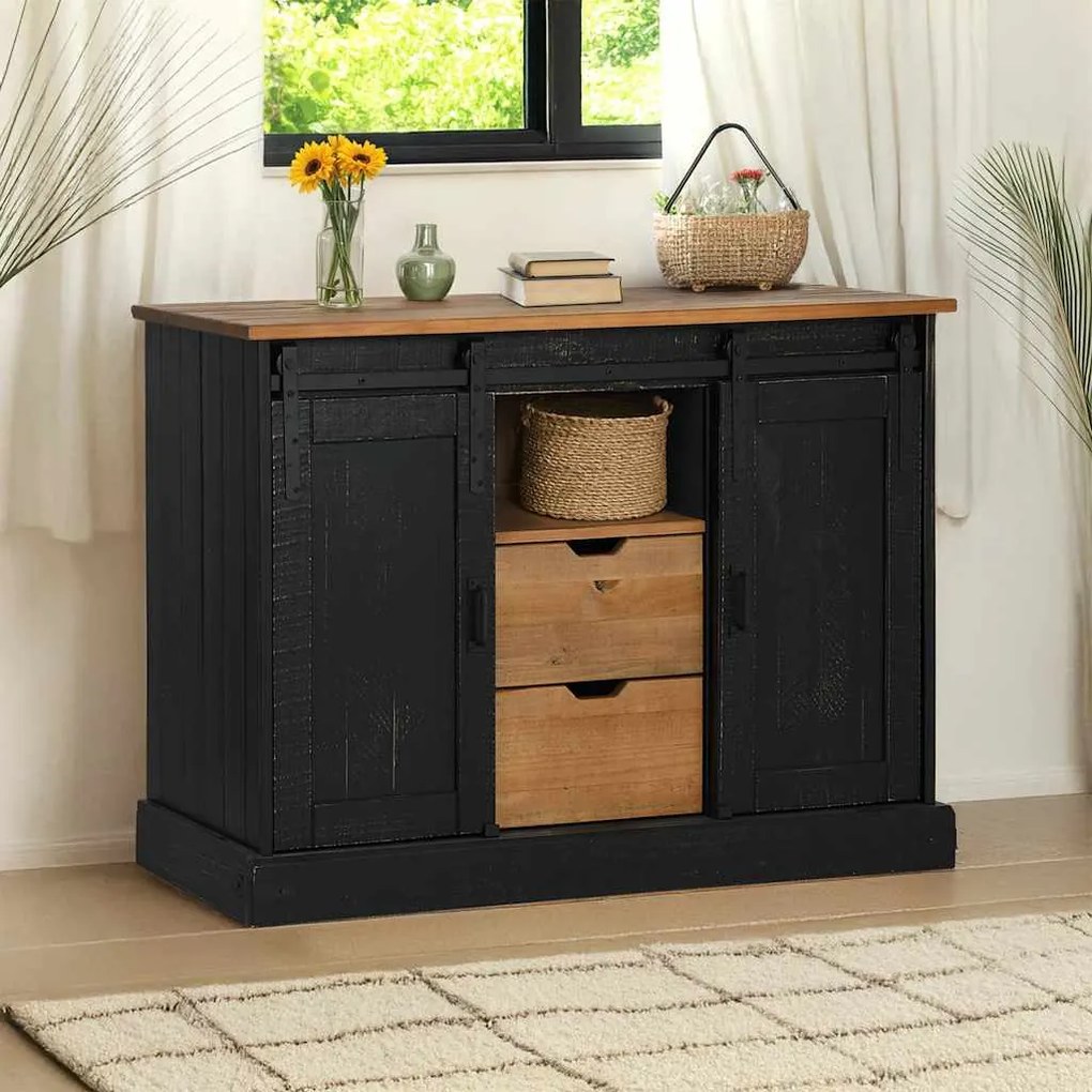 vidaXL Sideboard HALDEN 2 συρόμενες πόρτες μαύρο 112x40x80 cm