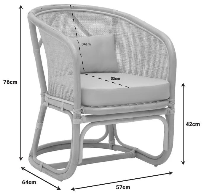 Πολυθρόνα Querke rattan pe σε φυσική απόχρωση με μπεζ μαξιλάρι 57x64x76εκ 57x64x76 εκ.