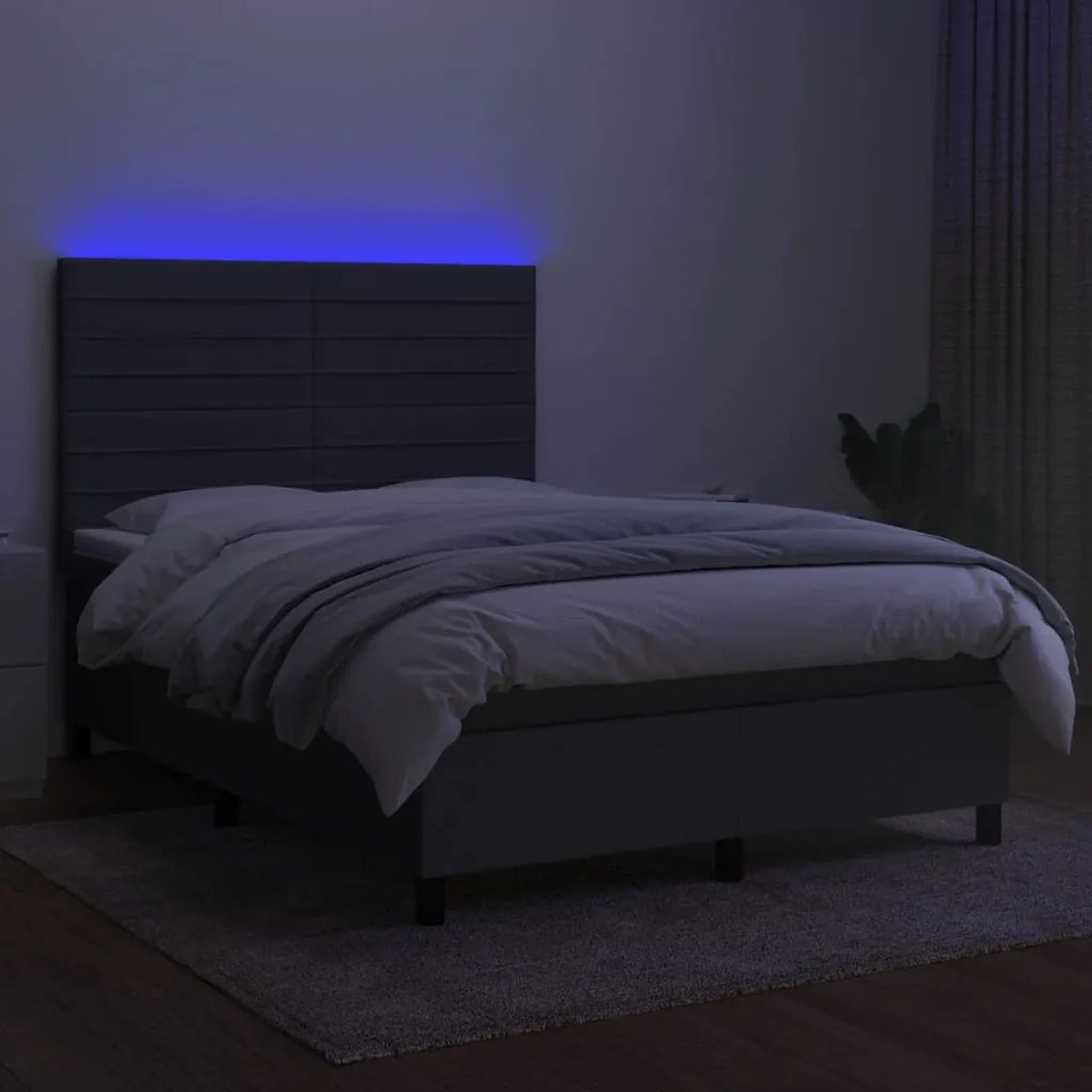 vidaXL Κρεβάτι Boxspring με Στρώμα &amp; LED Σκ.Γκρι 140x200 εκ Υφασμάτινο