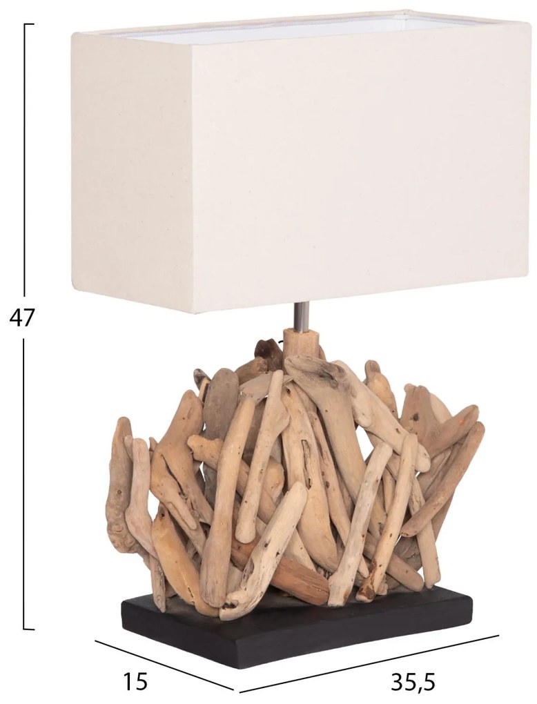 Επιτραπέζιο ορθογώνιο φωτιστικό Twiggy driftwood &amp; λευκό καπέλο 35x14x50Υ εκ.