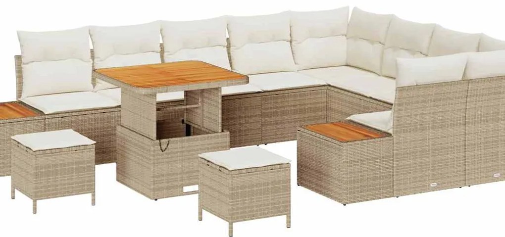 vidaXL Σετ καναπέ κήπου 12 τεμαχίων από πολυ rattan με μαξιλάρια σε μπεζ χρώμα