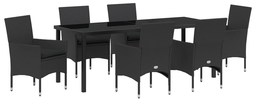 vidaXL 7 Τεμαχίων Σετ Τραπεζαρίας Κήπου με Μαξιλάρια Μαύρο Πολυ Ράτα