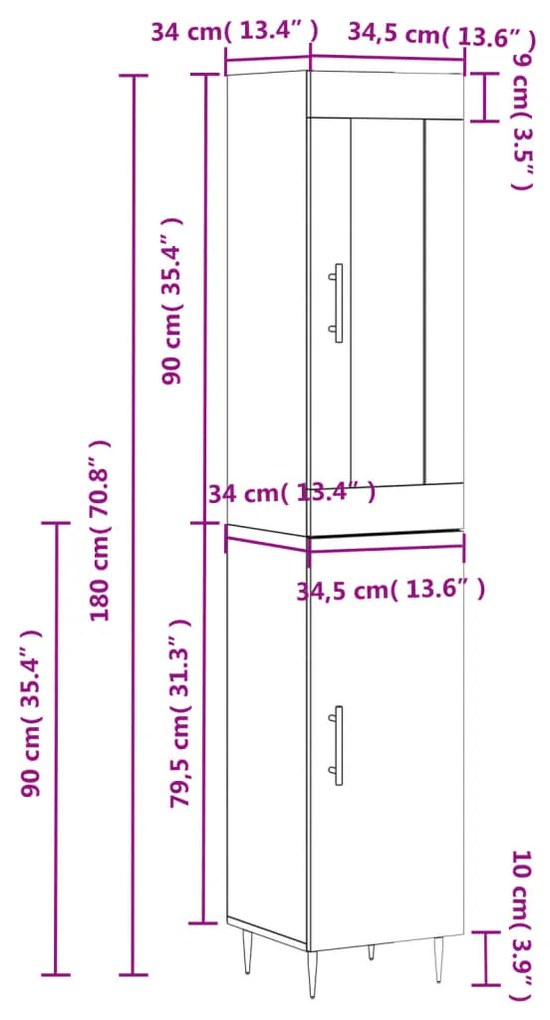 Ντουλάπι Μαύρο 34,5 x 34 x 180 εκ. από Επεξεργασμένο Ξύλο - Μαύρο