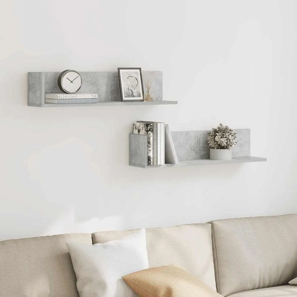 Ράφια τοίχου 2 τεμάχια Μπετόν Γκρι 75x16,5x16,5 cm Ξύλο μηχανής - Γκρι