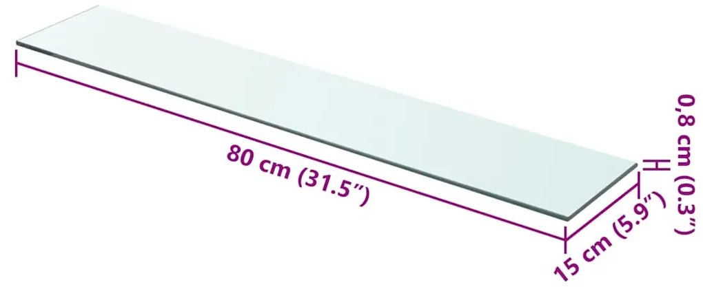 vidaXL Ράφι Πάνελ Διάφανο 80 x 15 εκ. Γυάλινο