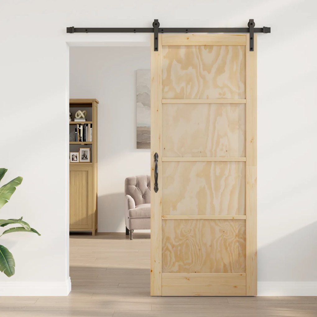 vidaXL Συρόμενη Πόρτα με Σετ Εξαρτημάτων 86x211 εκ. Στερεό Ξύλο Πεύκου