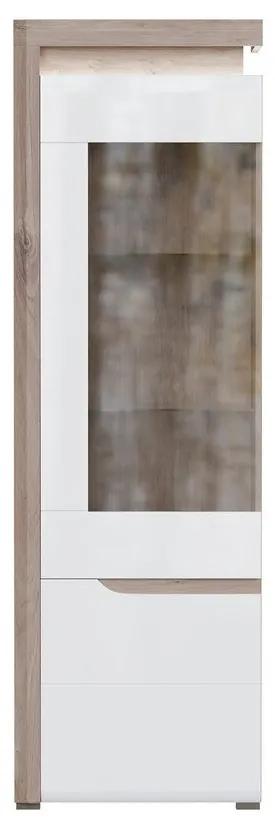 Βιτρίνα Orlando K105, 60x196x39cm, Γυαλιστερό λευκό, Δρυς, Επεξεργασμένο γυαλί, Ινοσανίδες μέσης πυκνότητας, Πλαστικοποιημένη μοριοσανίδα, Με πόρτες