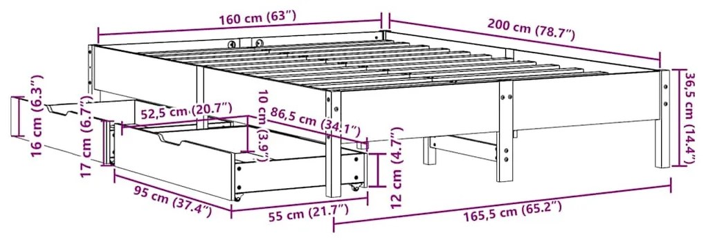 ΣΚΕΛΕΤΟΣ ΚΡΕΒ. ΧΩΡΙΣ ΣΤΡΩΜΑ ΚΑΦΕ ΚΕΡΙΟΥ 160X200 ΕΚ ΜΑΣΙΦ ΠΕΥΚΟ 3301706