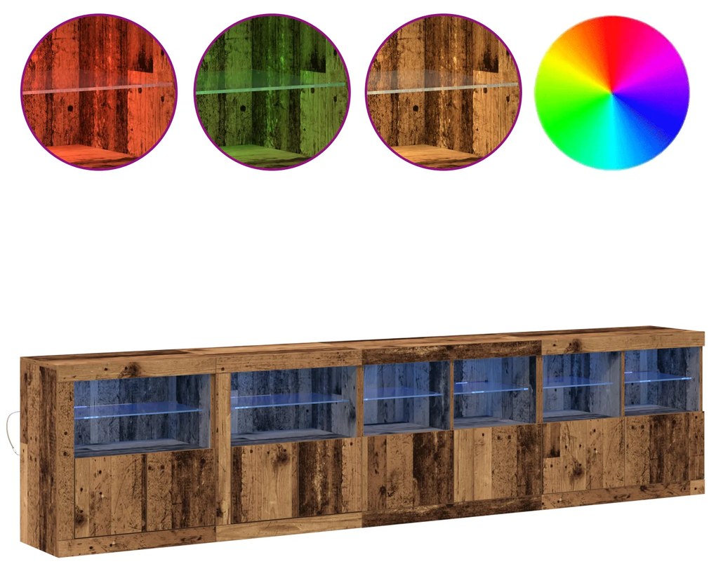 vidaXL Μπουφές με LED Φώτα Παλιού Ξύλου 283x37x67 cm Κατασκευασμένο Ξύλο