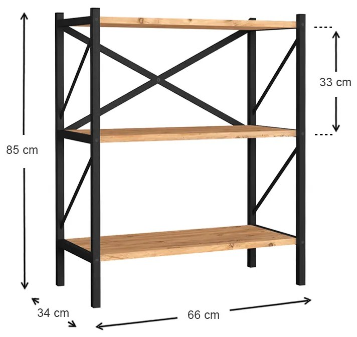 Βιβλιοθήκη Jocasta Megapap μεταλλική - μελαμίνης χρώμα pine oak 66x34x85εκ.