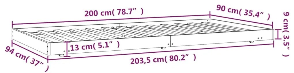 ΠΛΑΙΣΙΟ ΚΡΕΒΑΤΙΟΥ ΛΕΥΚΟ 90 X 200 ΕΚ. ΑΠΟ ΜΑΣΙΦ ΞΥΛΟ ΠΕΥΚΟΥ 823495