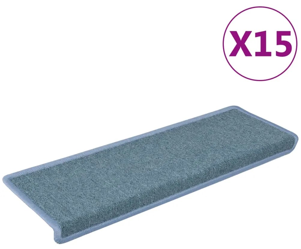 vidaXL Πατάκια Σκαλοπάτια 15 τεμ. 65x21x4 εκ. Θαλασσί με Ορθογώνια Άκρη