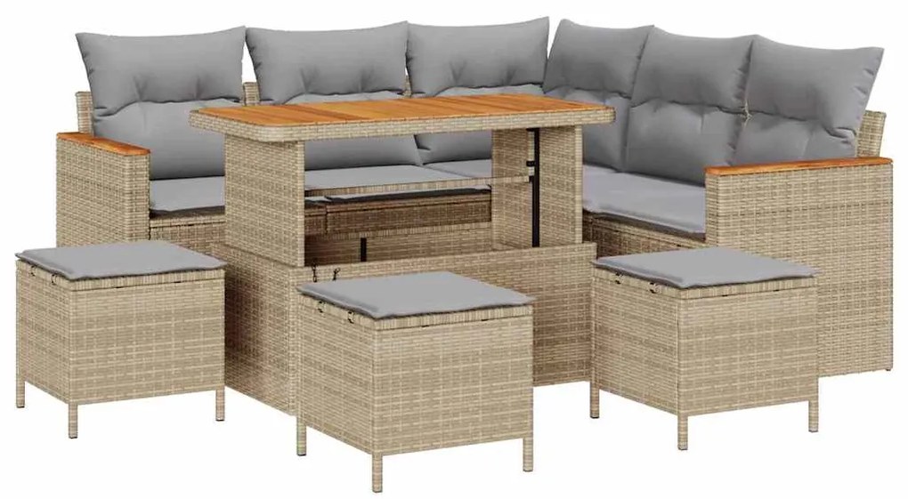 vidaXL Σετ Καναπέ Κήπου 9 pcs Μπεζ συνθετικό ρατάν