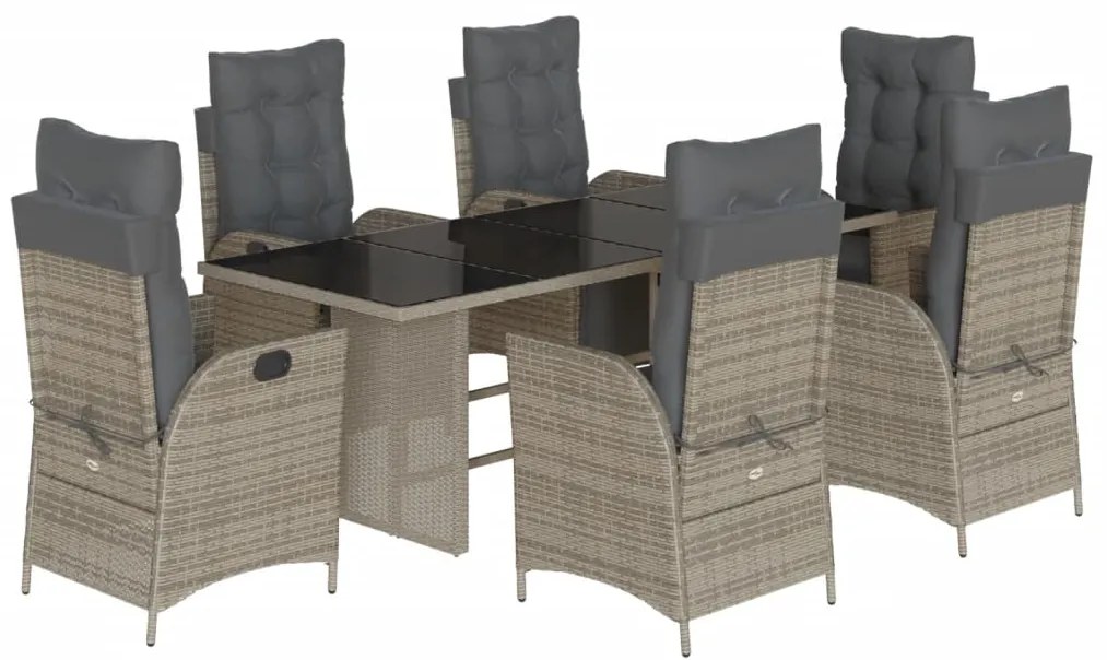 vidaXL Σετ Τραπεζαρίας Κήπου 7 τεμ. Γκρι Συνθ. Ρατάν με Μαξιλάρια