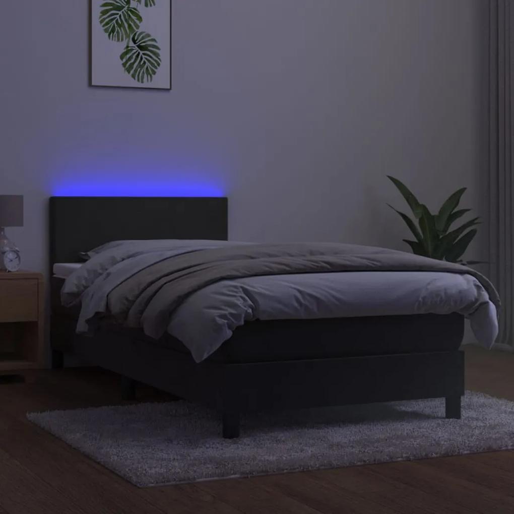 vidaXL Κρεβάτι Boxspring με Στρώμα & LED Σκ. Γκρι 100x200εκ. Βελούδινο