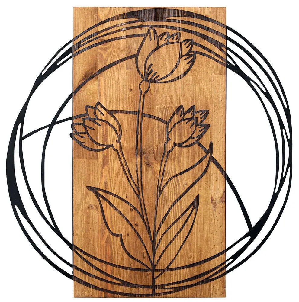 Διακοσμητικό Τοίχου Tulip 279ENZ1850 55x57,5cm Walnut-Black Wallity Μέταλλο,Ξύλο