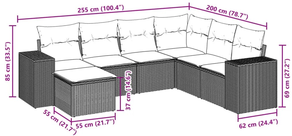 vidaXL Σετ Σαλονιού Κήπου 7 τεμ. Γκρι Συνθετικό Ρατάν με Μαξιλάρια