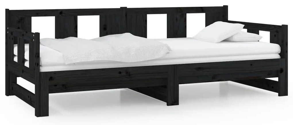 vidaXL Καναπές Κρεβάτι Συρόμενος Μαύρος 2x(90x190) εκ. από Μασίφ Πεύκο