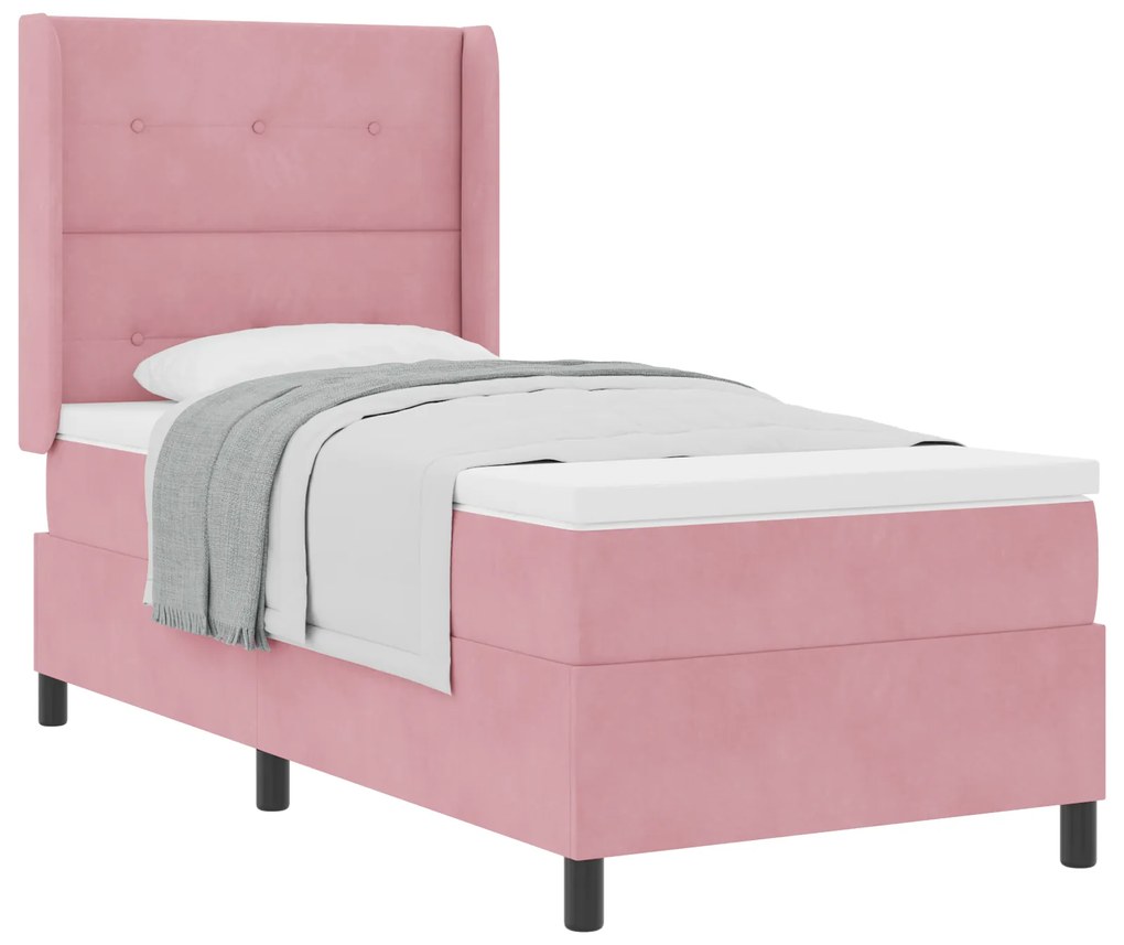 vidaXL κρεβάτι με τύπο box spring και στρώμα  Ροζ 90x190 εκ. Βελούδο