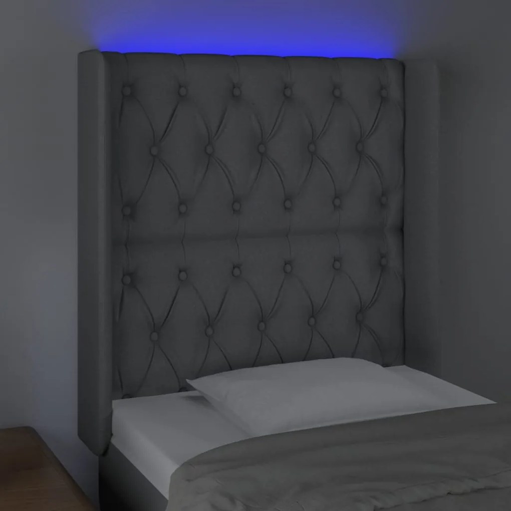 Κεφαλάρι Κρεβατιού LED Ανοιχτό Γκρι 83x16x118/128εκ. Υφασμάτινο 3124358