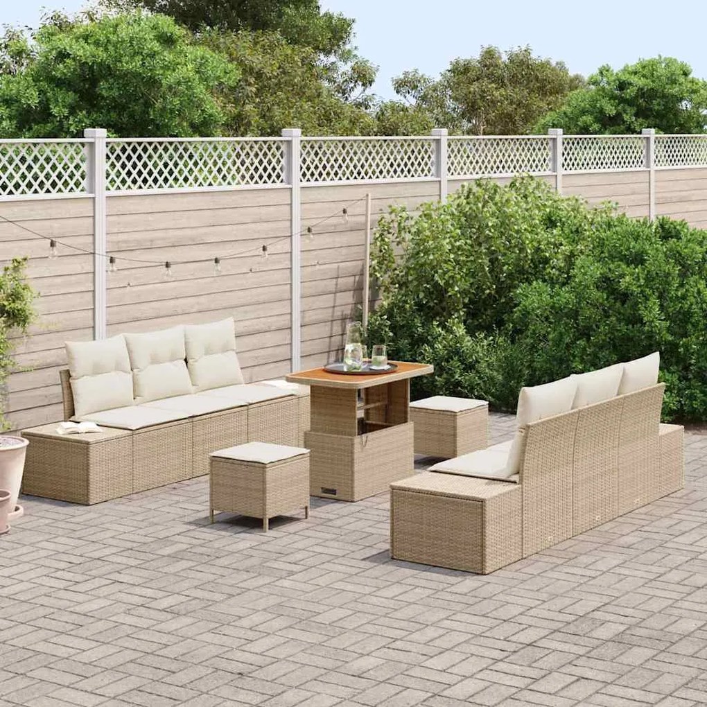 vidaXL Σετ Καναπέ Κήπου 9 pcs Μπεζ και Κρέμα 90 x 55 x 71 cm