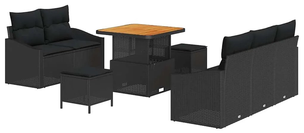 vidaXL 8 τεμάχια σετ καναπέ κήπου με μαξιλάρια μαύρο πολυροτάν