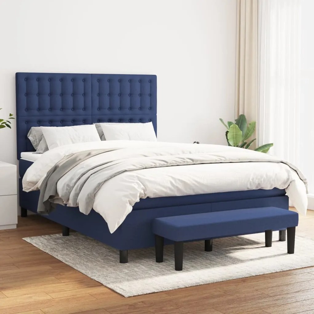 vidaXL Κρεβάτι Boxspring με Στρώμα Μπλε 140x200 εκ. Υφασμάτινο