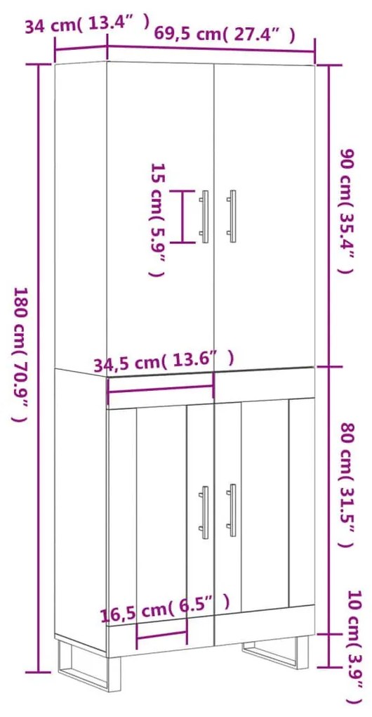 Ντουλάπι Μαύρο 69,5x34x180 εκ. από Επεξεργασμένο Ξύλο - Μαύρο