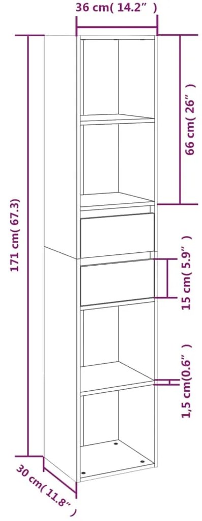 Βιβλιοθήκη Καφέ Δρυς 36 x 30 x 171 εκ. από Επεξεργασμένο Ξύλο - Καφέ