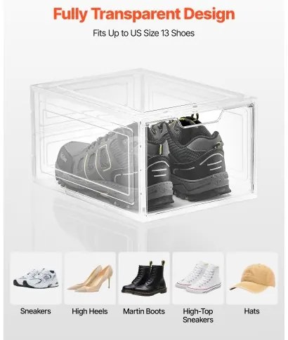 VEVOR Shoe Storage Boxes 12PCS Stackable Shoe Boxes US Size 13 Transparent White