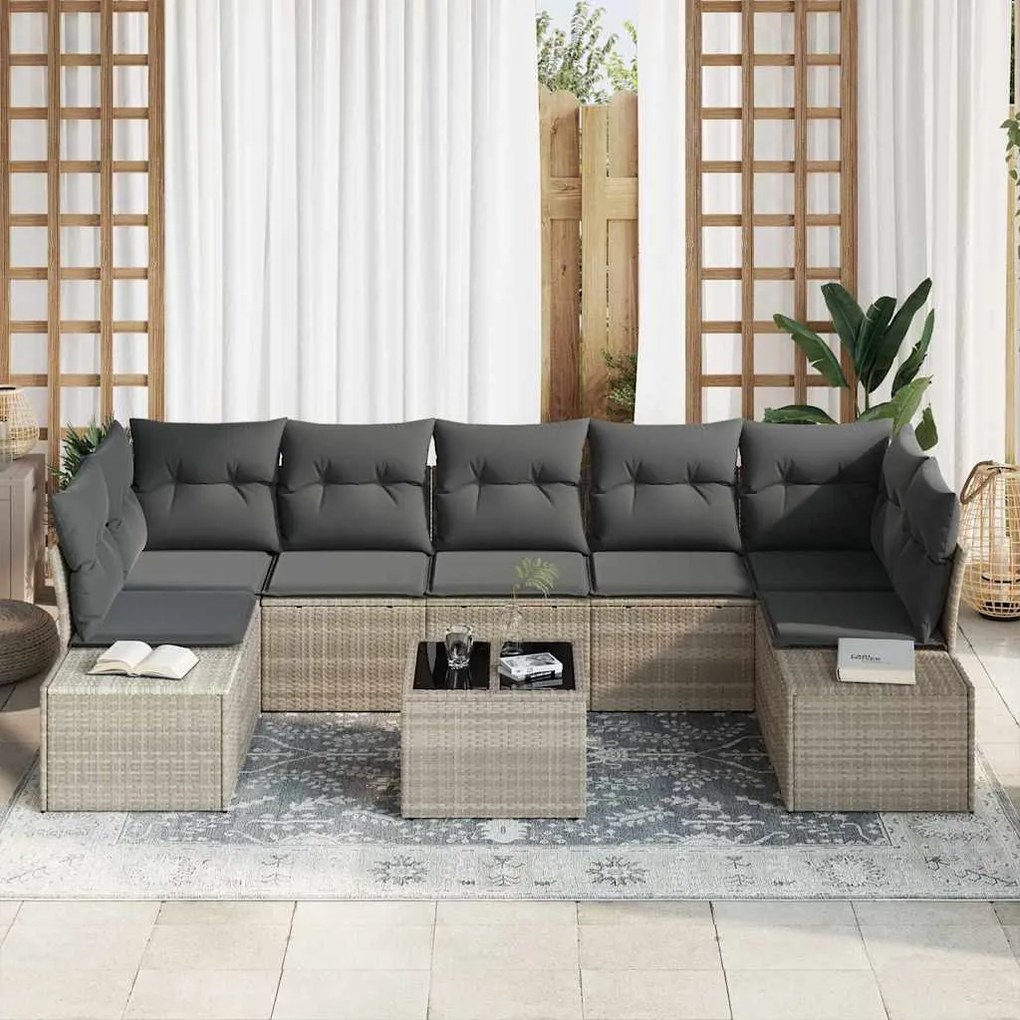 vidaXL Σετ Καναπέ Κήπου 8 pcs Ανοιχτό γκρι Πολυ ράταν