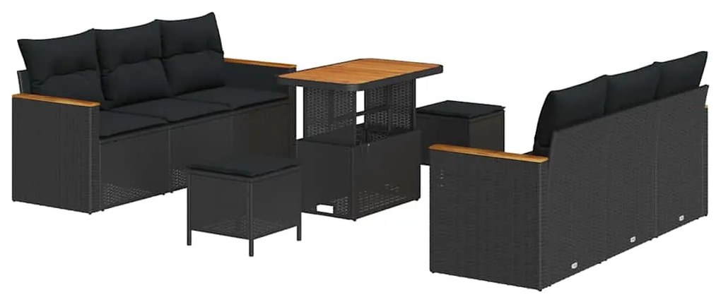 vidaXL Σετ Καναπέ Κήπου με μαξιλάρι 9 pcs Μαύρο Πολυ ράταν