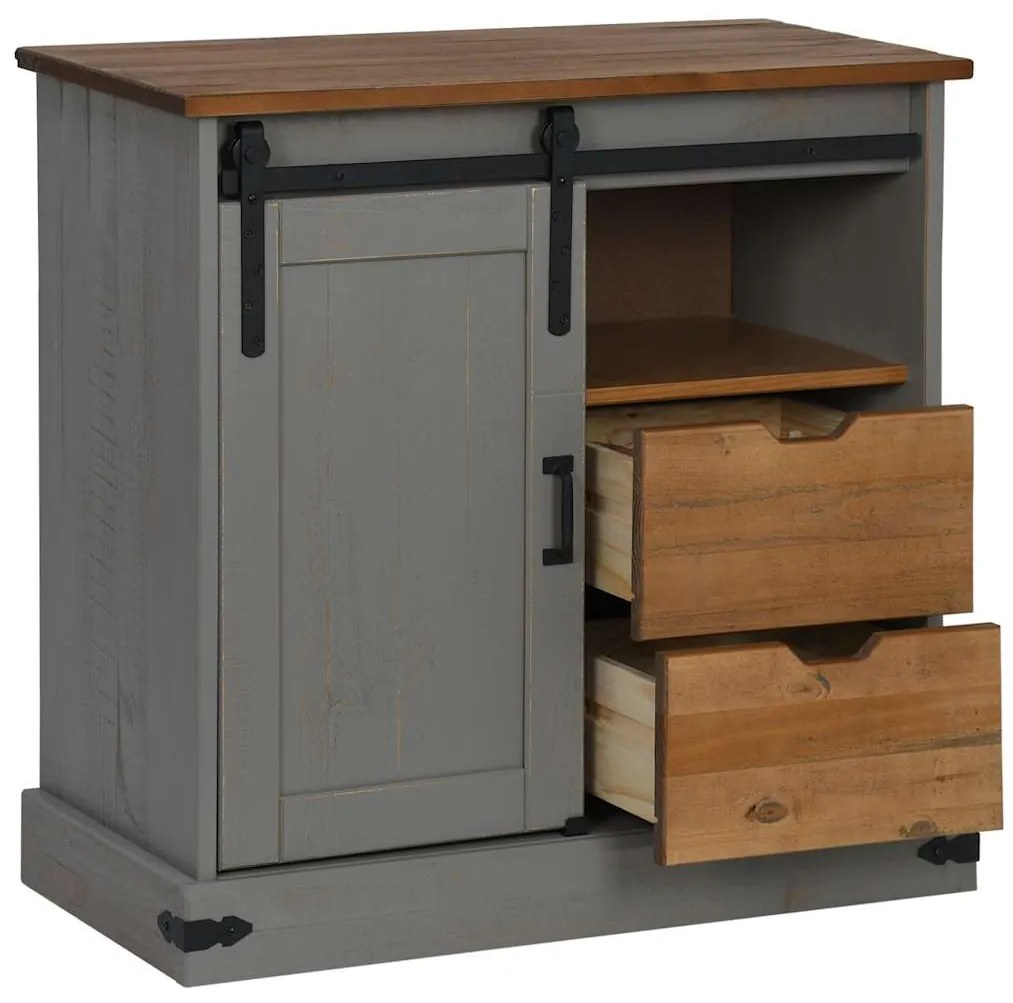 vidaXL Sideboard HALDEN με συρόμενη πόρτα γκρι 80x40x80 cm μασίφ ξύλο