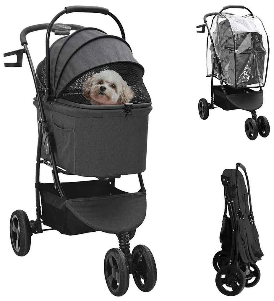 Αναδιπλούμενο Καροτσάκι Κατοικίδιων Μαύρο 78 x 54 x 101 εκ.