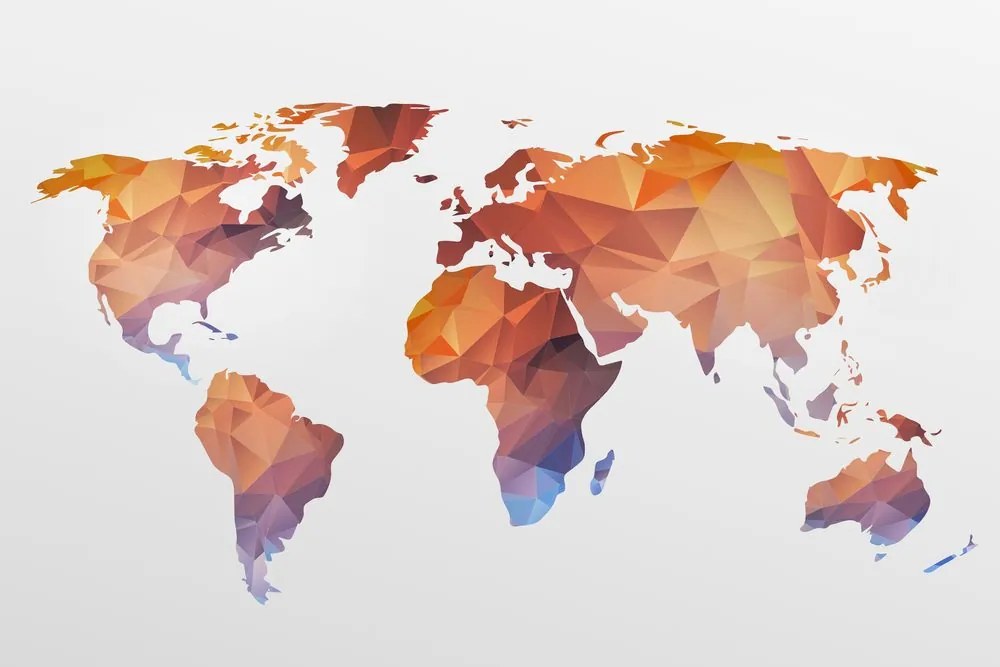 Εικόνα πολυγωνικού παγκόσμιου χάρτη σε αποχρώσεις του πορτοκαλί - 120x80