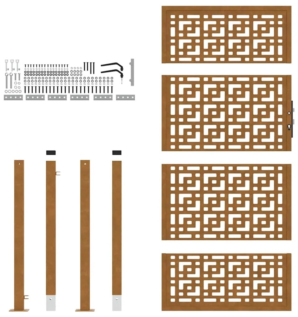 vidaXL Πύλη κήπου 105x180 cm Σταυρός σχεδιασμού από διαβρωμένο χάλυβα