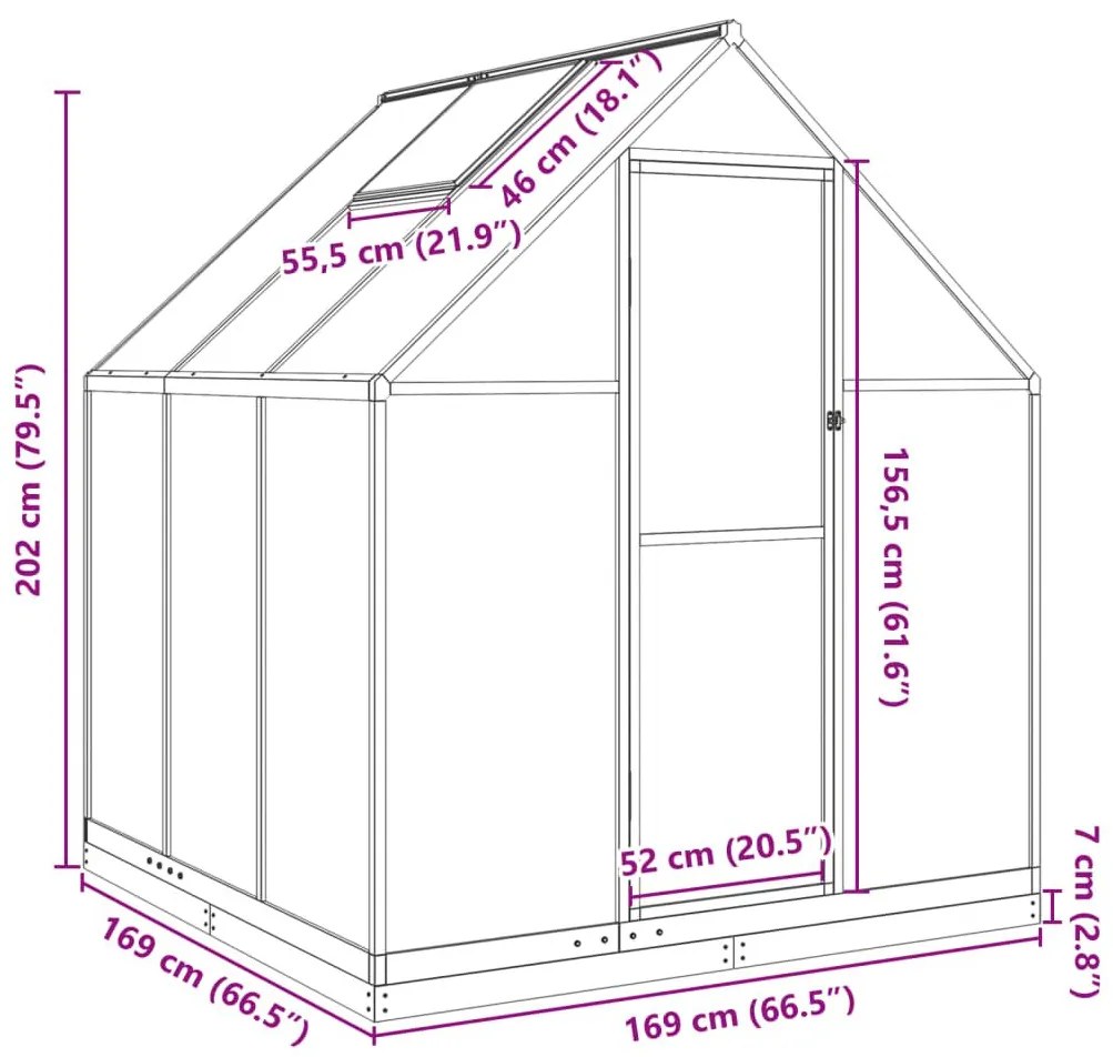 Θερμοκήπιο με Πλαίσιο Βάσης Ασημί 169x169x202 εκ. Αλουμίνιο - Ασήμι