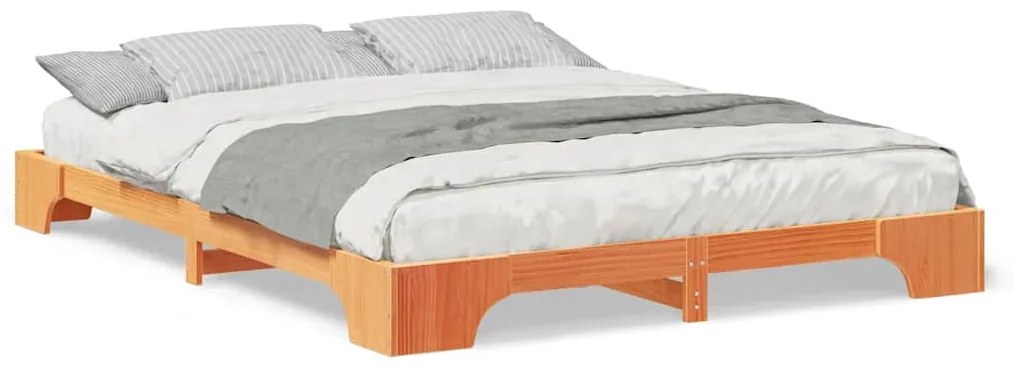 vidaXL Κρεβάτι δαπέδου Καφέ 160 x 220 cm Μασίφ ξύλο πεύκου