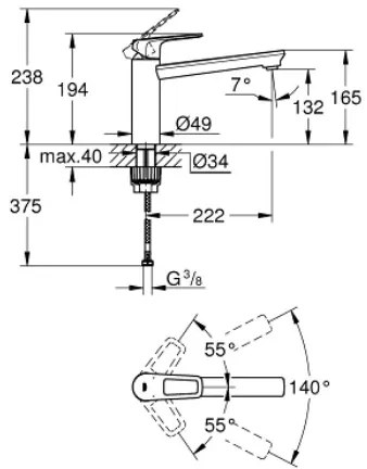 Μπαταρία κουζίνας Grohe BauLoop