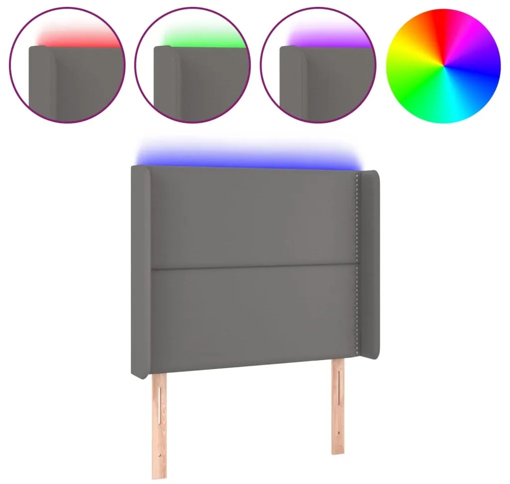 vidaXL Κεφαλάρι Κρεβατιού LED Γκρι 103x16x118/128 εκ. Συνθετ. Δέρμα