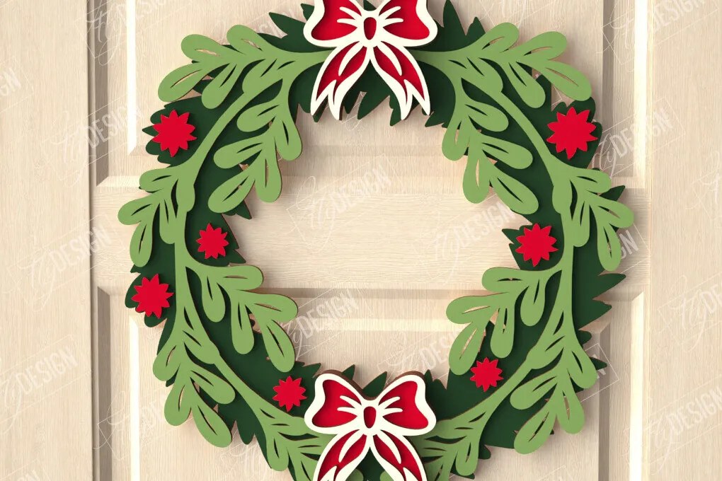 Σετ των 2 Intra απο ξύλο plywood 3mm-4mm πάχος - Χριστουγεννιάτικο στεφάνι|Διακόσμηση βεράντας|Στεφάνι πόρτας Δίασταση 15x15 cm INTRAFABR-111360622